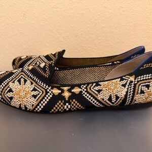 Rothy's Black, Gold & Cream Geometric Knit Flats